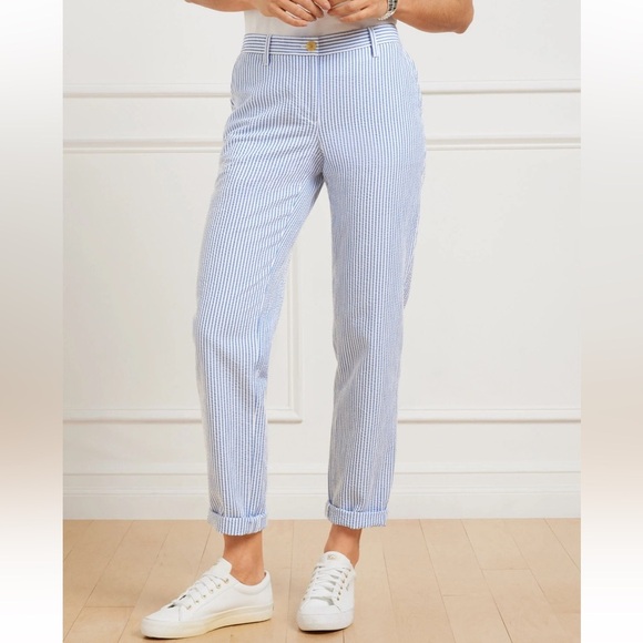 Talbots Pants - Talbots Sunshine Seersucker Relaxed Chino Striped Blue White Pants Size 10P